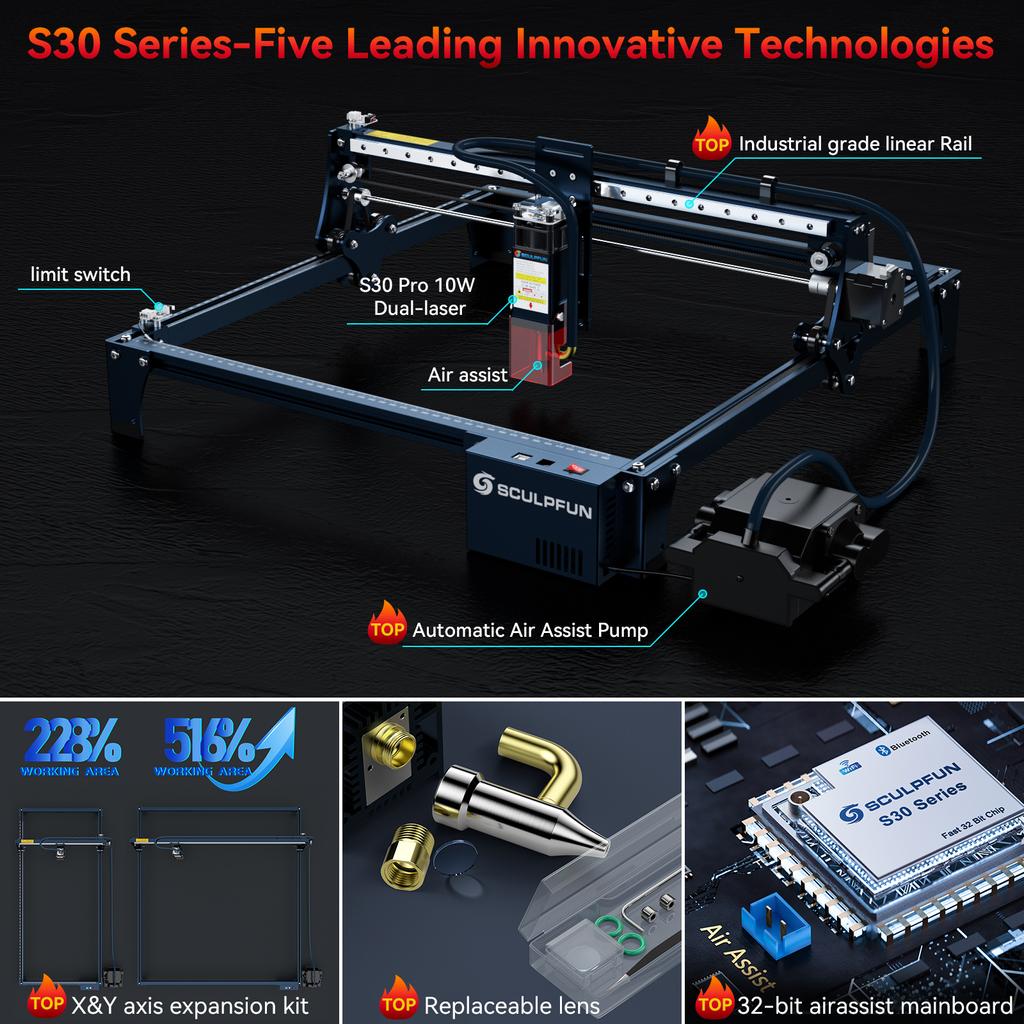 Engraving Machine 10W 410x400mm Engraving Area Engraver with Automatic   Assist System for Engraving Wood Stainless Steel Ceramics
