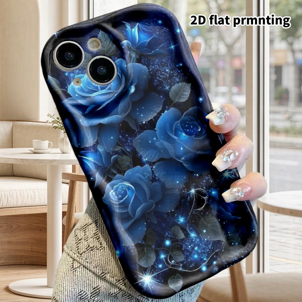 Phone Case: 2D Flat Design Suitable for iPhone 18 17 16 15 14 13 Pro, Couple Style, Glowing Blue Rose, Christmas and Halloween Gift