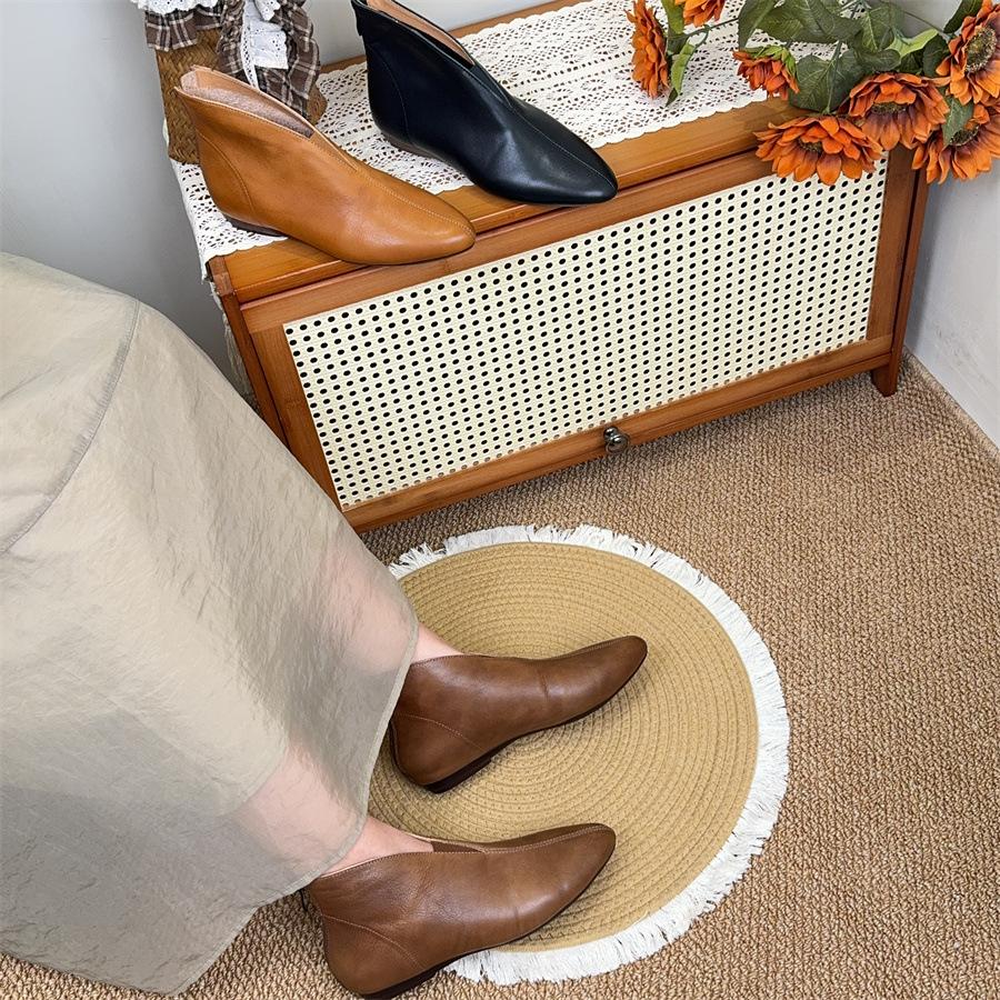 Johnature Retro Pointed Toe Cowhide Short Boots Versatile Genuine Leather Soft Soled Women's Shoes