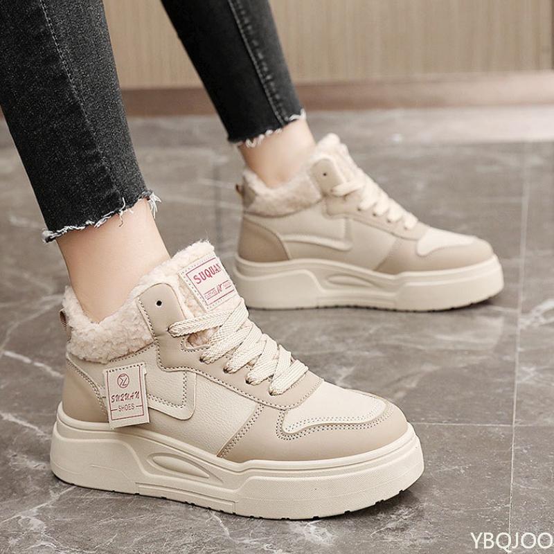 Modische vielseitige neue Herbst-Winter warme Damen Schuhe lässige bequeme High Top Baumwollschuhe dicke schlichte Damenstiefel