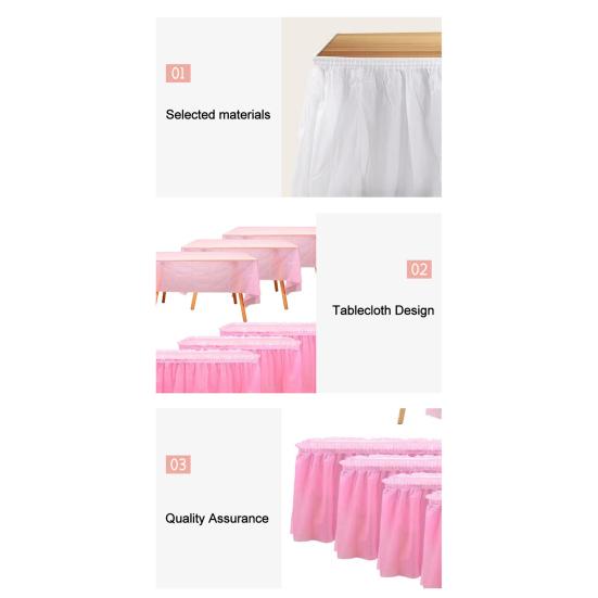 Disposable Waterproof Table Skirt with Adhesive Strip 420x70cm Heavy-Duty Plastic Cover for Wedding Birthday Party Easy Cleanup Elegant Event Decor