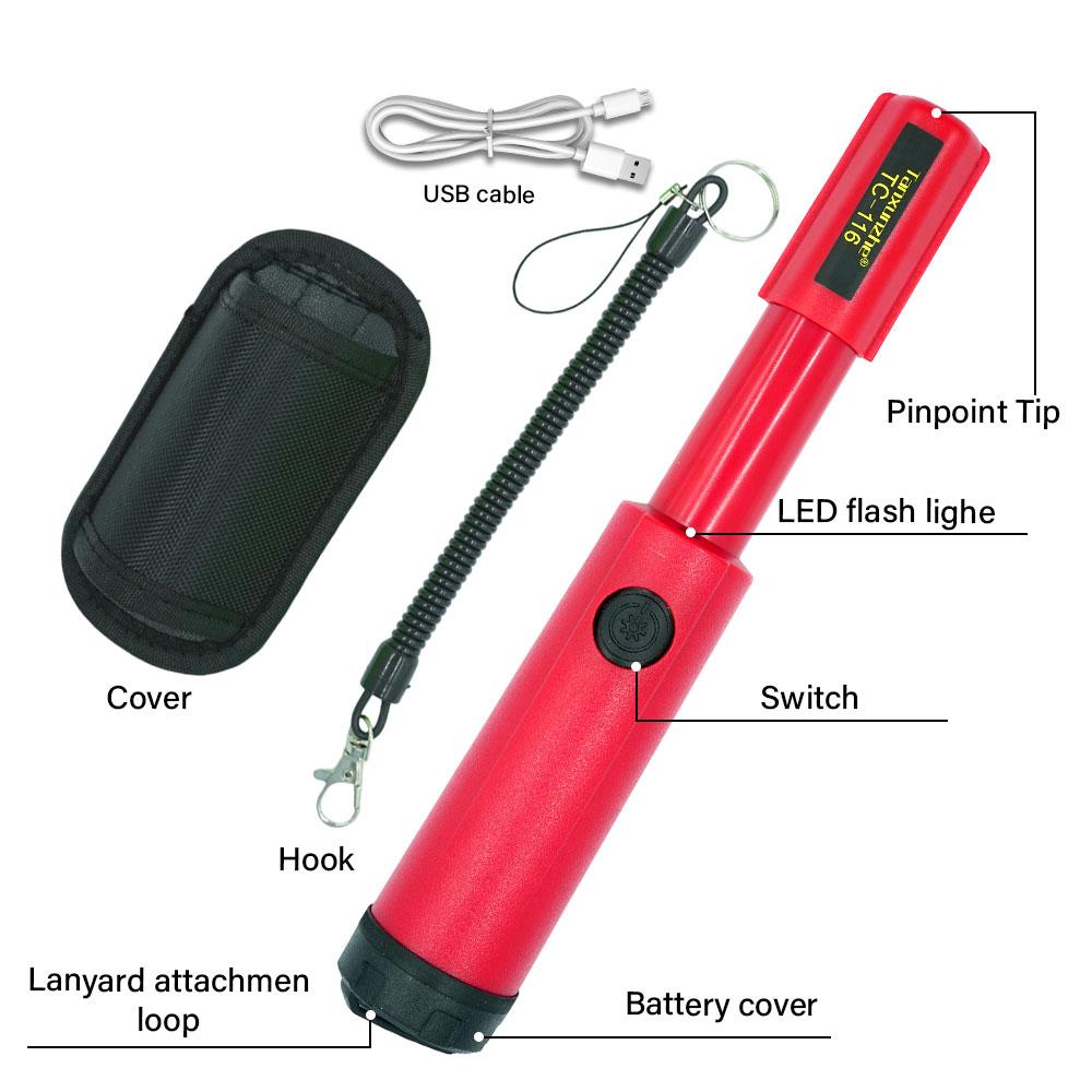 TC-116 Tragbarer Metallldetektor Pinpointer Wiederaufladbare Lithiumbatterie Handgehaltener Schatzsucher Positionierungsstab IP68 Wasserdicht