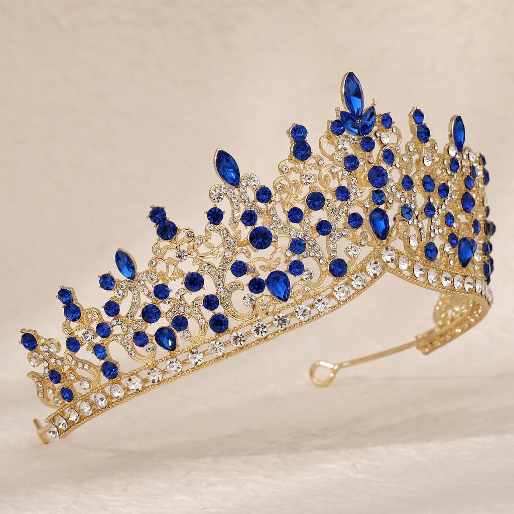 Vintage Luxus Krone Legierung Bunte Diamanten Braut Kopfschmuck Barock Großer Kristall Krone Party Bankette Zubehör
