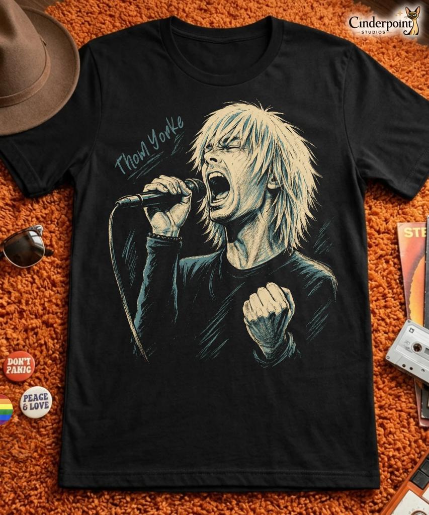 Thom Yorke T-Shirt Original Radiohead Tribute Indie Rock Retro Art Tee XS-5XL
