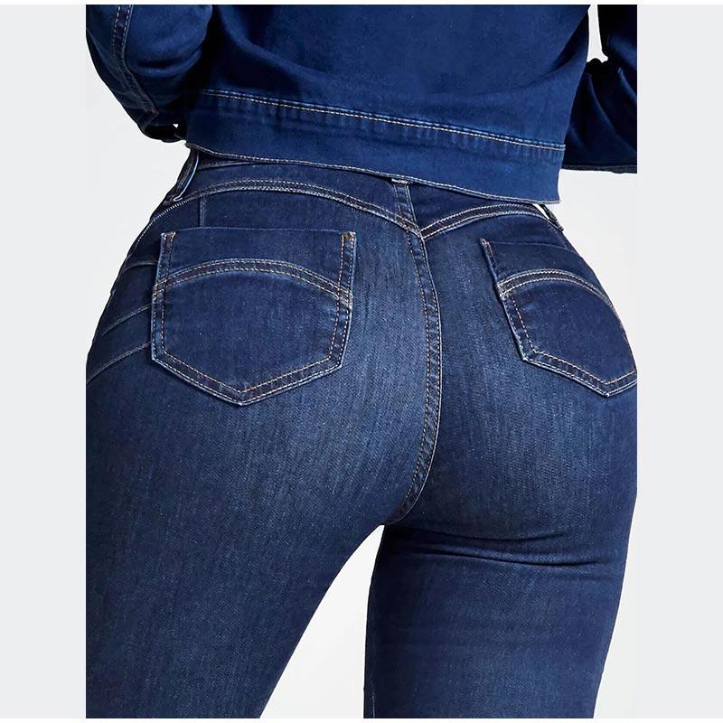 Dámské džíny Slim Fit Elastický pas Vysoký pas 2025 Jaro Léto Nový styl Plus Size Kalhoty s úzkou nohavicí Dlouhé džíny Ženský model