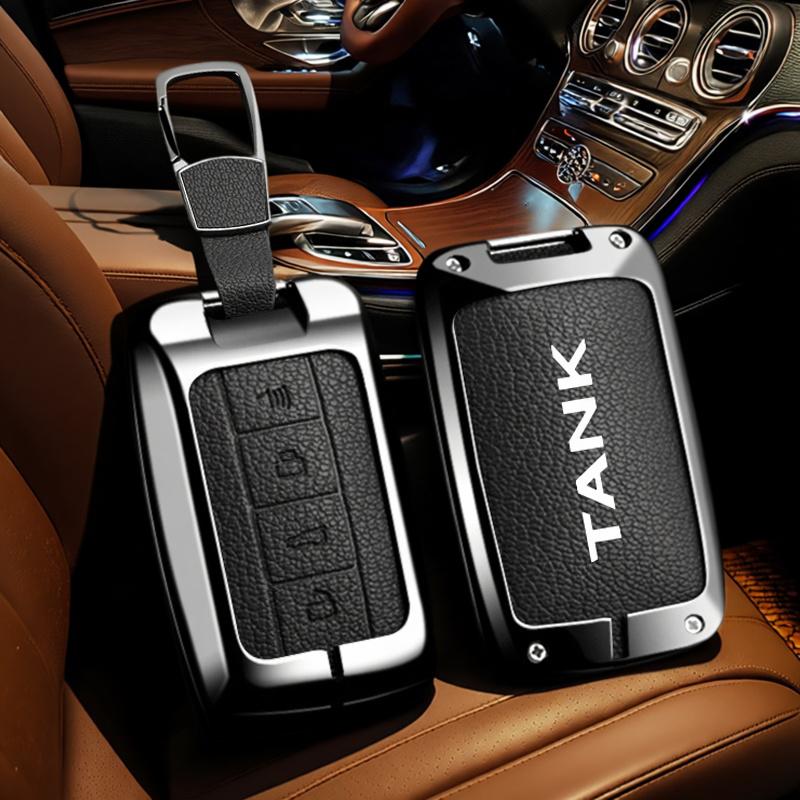 Goat Leather Car Key Case Great Wall Tank Wy Tank 300 500 Tank300 Tank500 Key Case Car Remote Key Fob Zinc Alloy Leather Protect