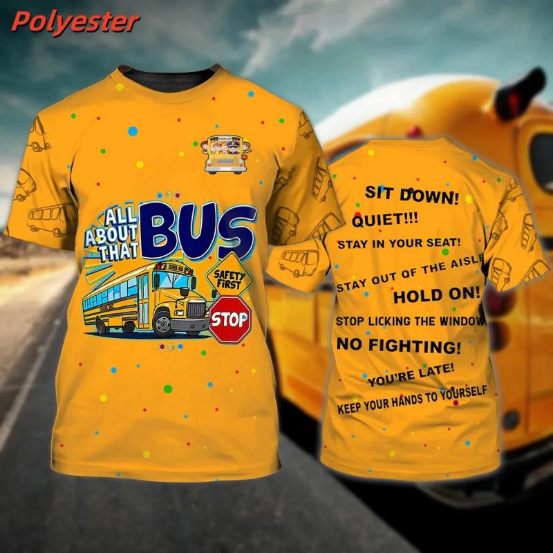 3D Printed Bus Driver Uniform T-Shirt For Men School Bus Pattern Tees Summer Casual Loose Round Neck Tops Short Sleeve T Shirts