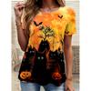 Halloween Women's Casual T-shirt Skeleton And Kitten Print Crew Neck Top Summer Short Sleeve Street Fashion Halloween T-shir
