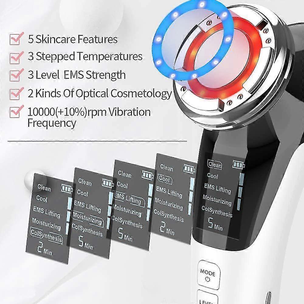 Face Massager, 5in1 Multifunctional Face Roller With ION- and Photon Function Hot / Cold Treatment, Gifts for Women, White