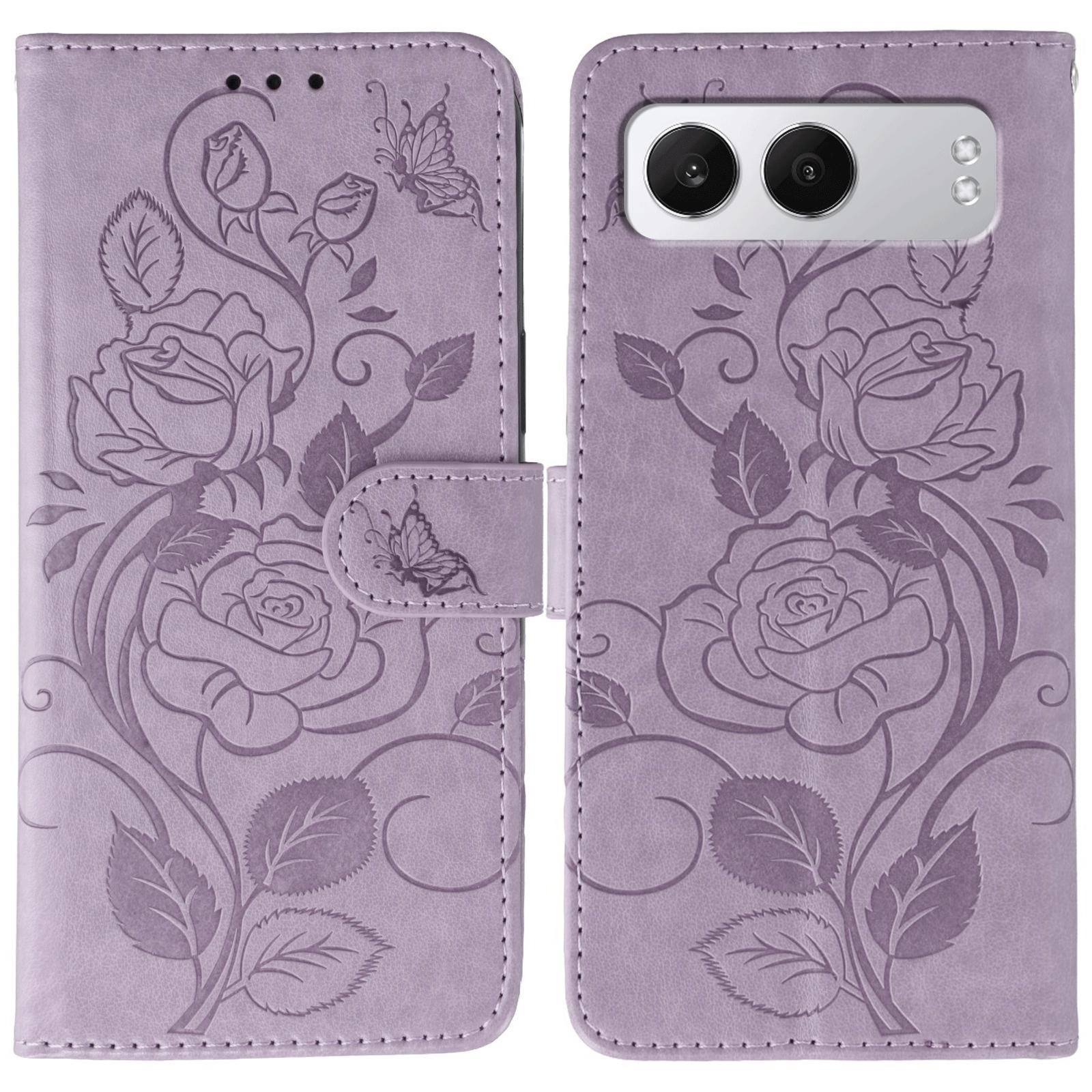 

For OnePlus Nord 4 Case Wallet Stand Imprinted Rose Butterfly PU Leather Phone Cover Purple