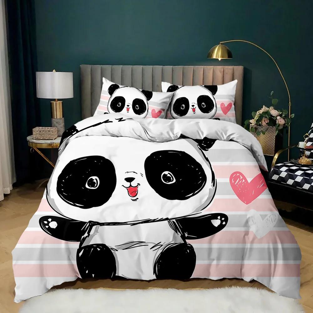 Panda Duvet Cover Cute Animal Bedding Set For Kids Boys Girl Cartoon Giant Panda Polyester Comforter Cover Bear Printed Wildlife