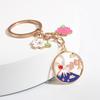Cartoon Fuji Mountain Sakura Flower  Enamel Key Chains Souvenir Gifts For Women Men DIY Handmade Jewelry Bag Charm