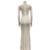 Vestido de noche Vestido largo de manga larga con diamantes de imitación transparentes de malla de color sólido para mujer a la moda