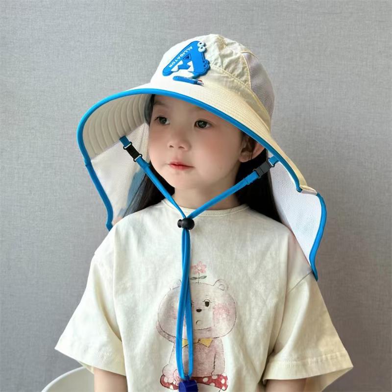 Cartoon Children'S Sunscreen Hat Beach Hat Uv Protection Summer Thin Breathable Large Brim Fisherman Hat With Windproof Rope