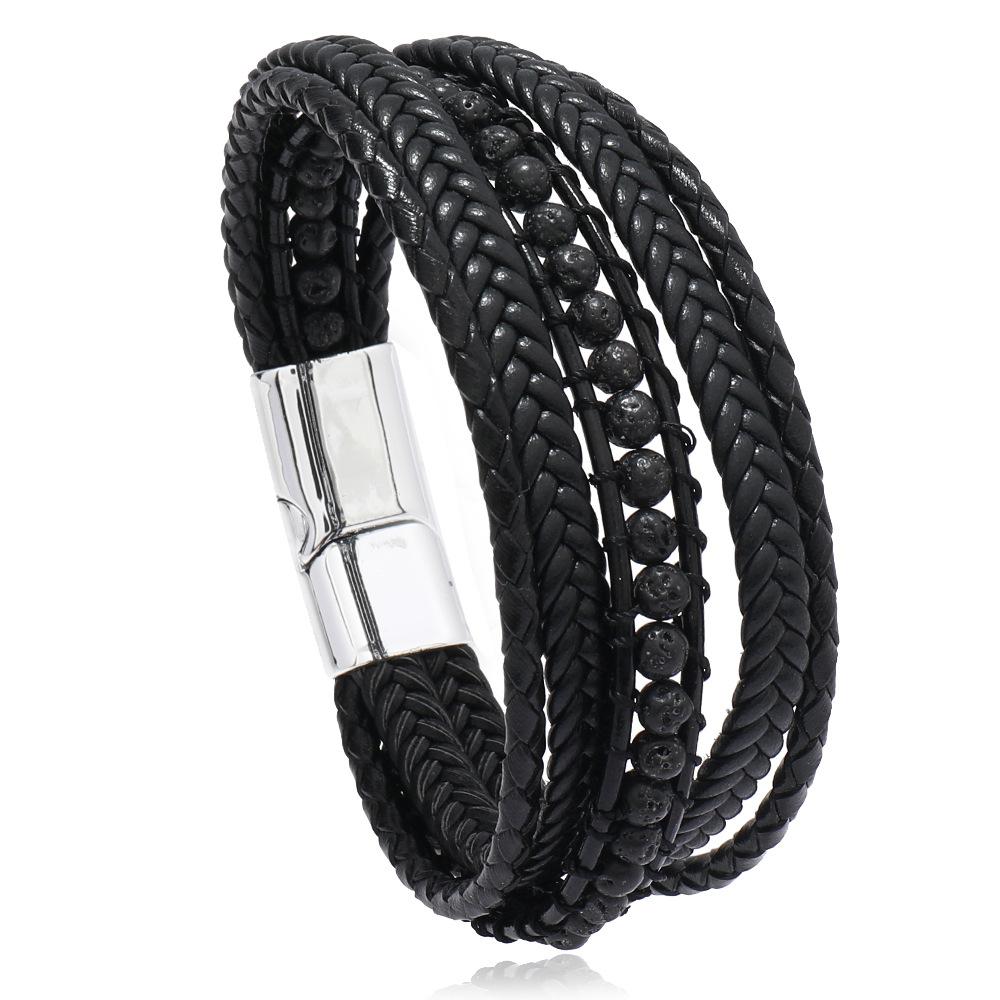 Beaded Natural Handmade Stone Magnetic Clasp Bracelet Vintage Punk Men Jewelry