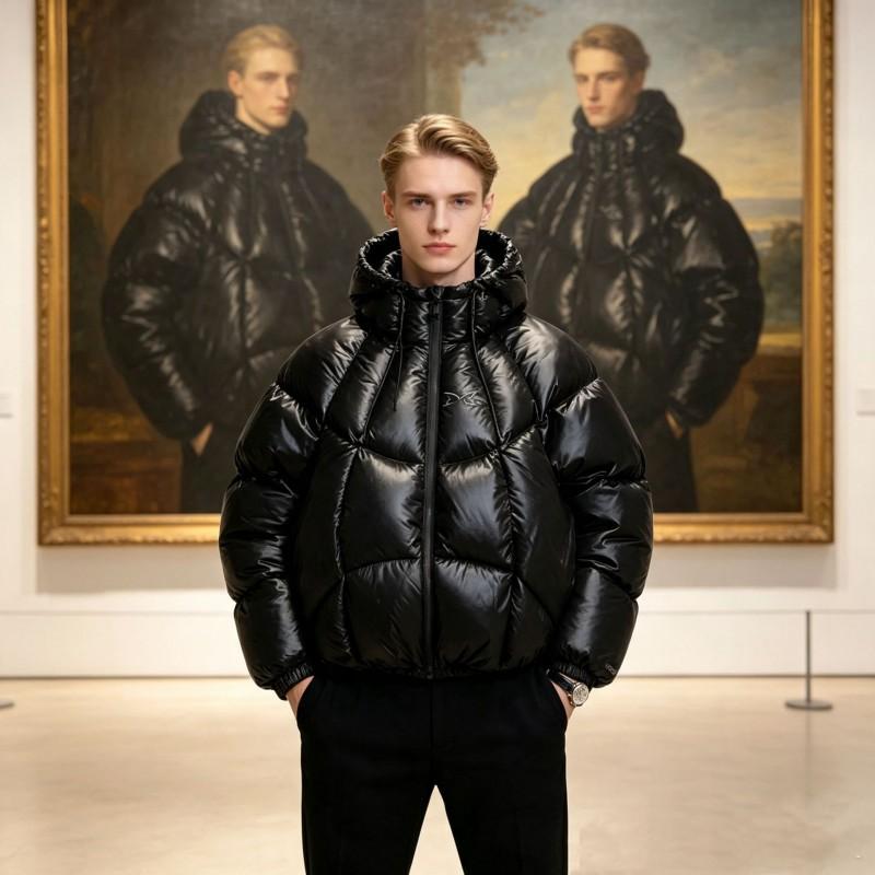 Unisex oversized péřová bunda s kapucí z bavlny Zimní teplý tlustý kabát Mladistvé každodenní nošení