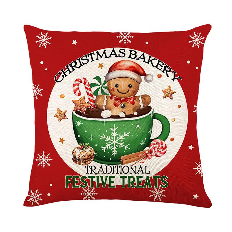 Christmas Pillow Cover Cartoon Gingerbread Doll Printed Polyester Sofa Cushion Cover Living Room Bedroom Pillow Cover
