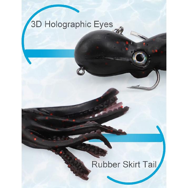 Octopus Swimbait Soft Fishing Lure with Skirt Tail, Lingcod Rockfish Jigs for Saltwater Ocean Fishing, 5Pcs/Pack