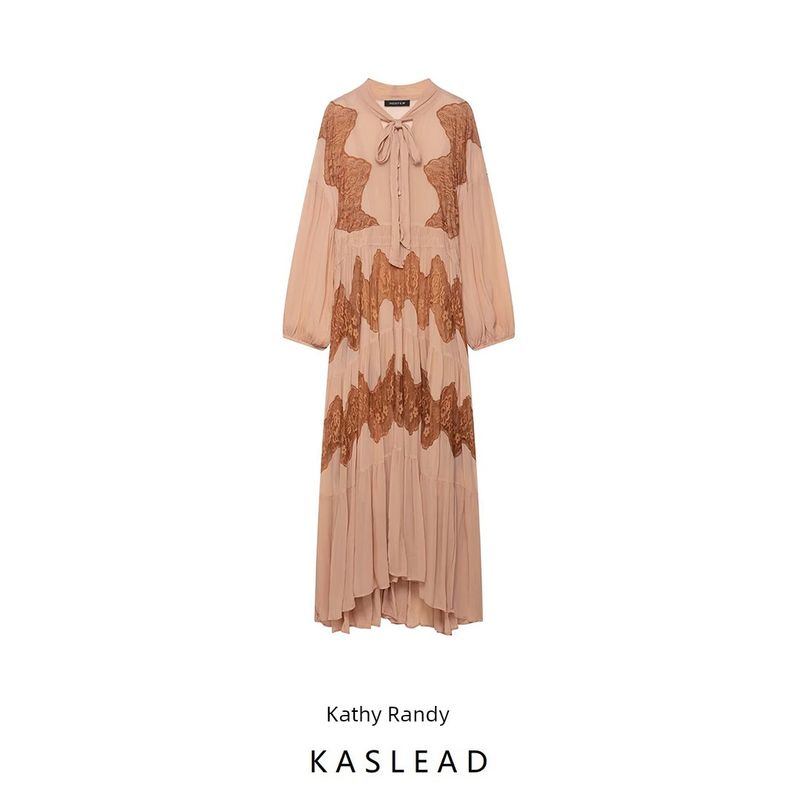 Kaslead New Women Clothes Western Style Bow Patchwork Lace Dress 5770232