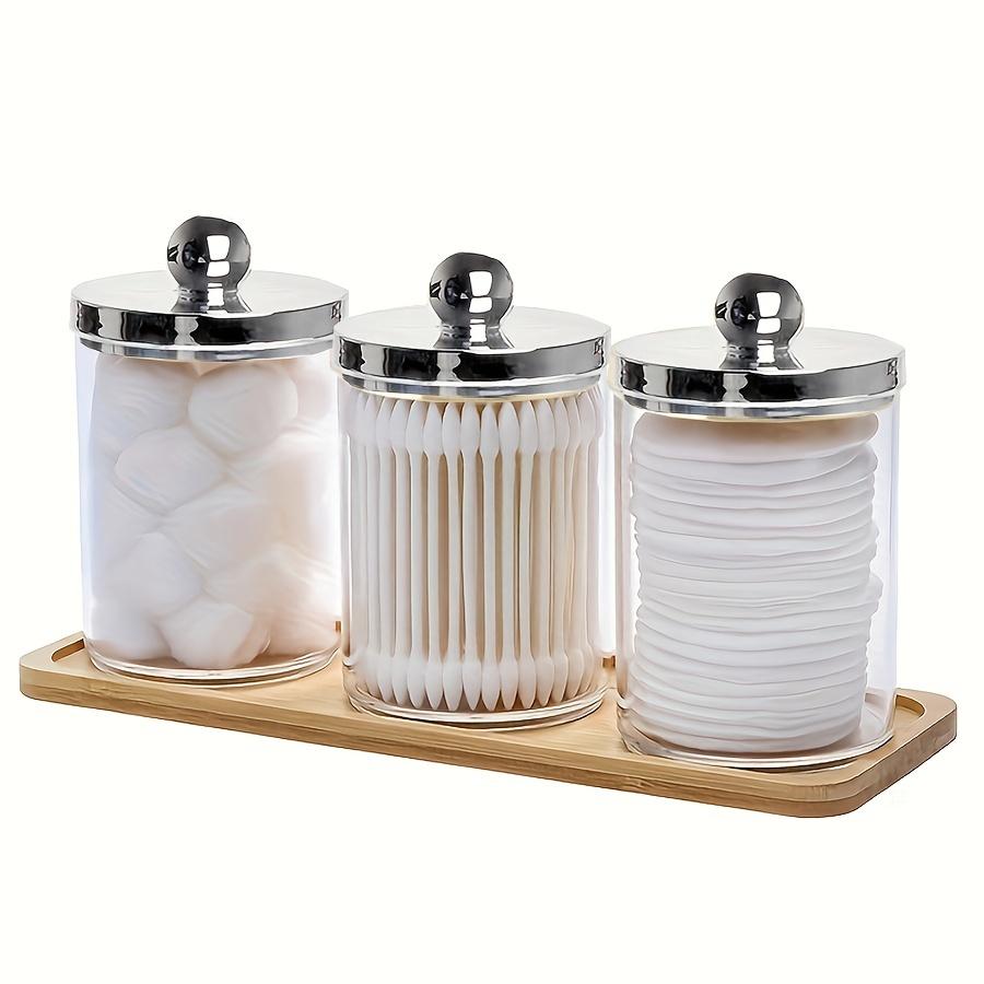 Qtip Holder Bathroom Organizers and Storage Box Cotton Swab Dispenser Cotton Ball Holder with Tray Jars Bathroom Containers