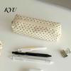 Soft Fabric Art Supply Holder Polka Dot Pencil Case, Stationery Organizer Pouch, Cute Makeup Portable Cosmetic Bag for Women Zipper Closure Pen School