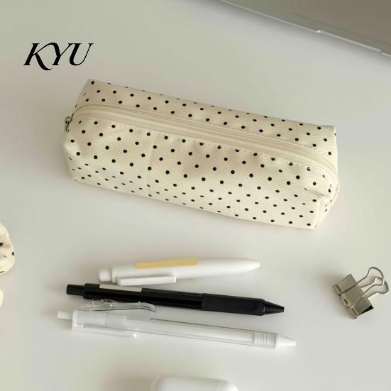 Soft Fabric Art Supply Holder Polka Dot Pencil Case, Stationery Organizer Pouch, Cute Makeup Portable Cosmetic Bag for Women Zipper Closure Pen School