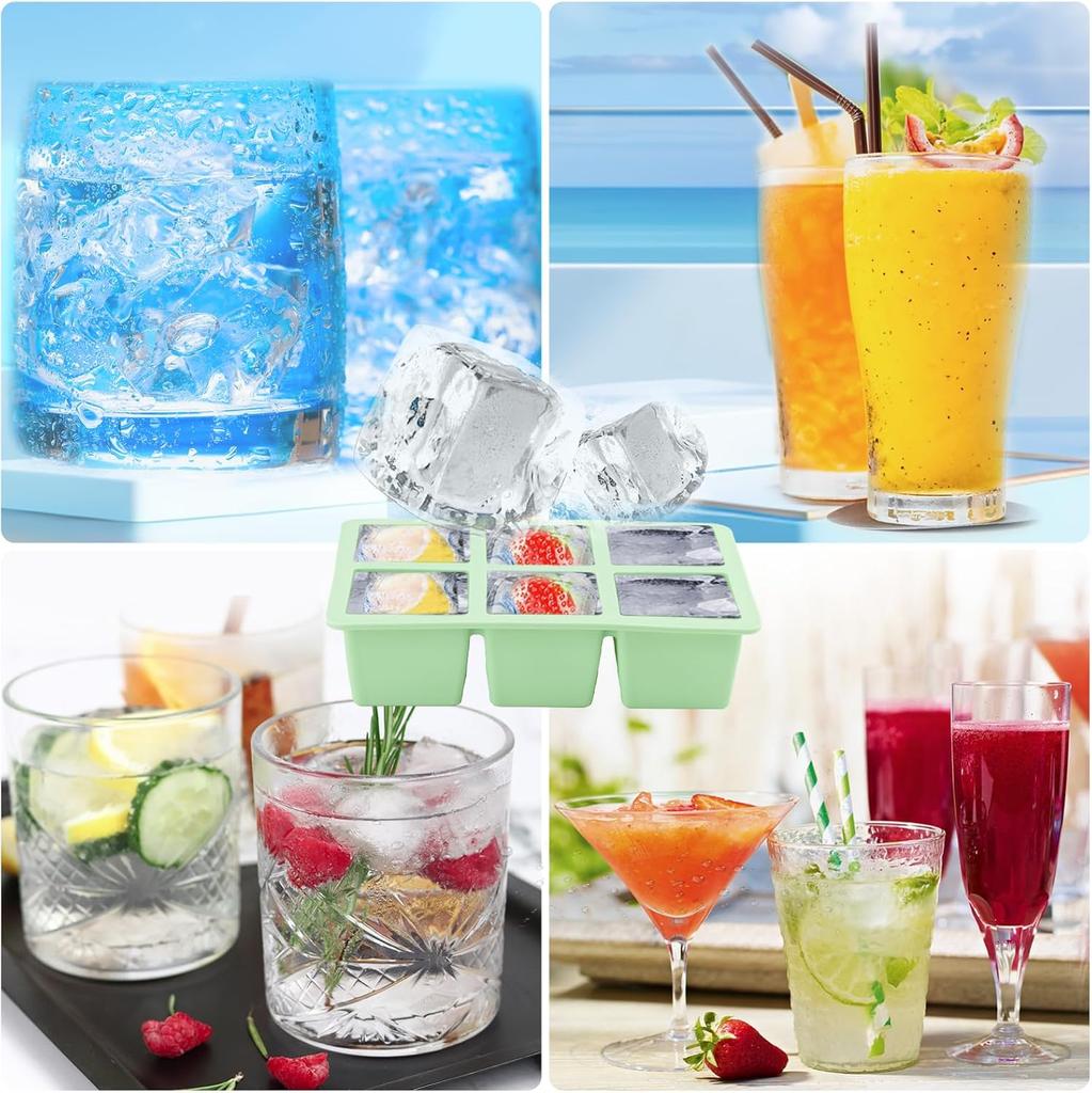 Large Ice Cube Tray for Whiskey 2Pack Silicone Ice Cube Trays Big Square Ice Cube Maker for Cocktails Coffee