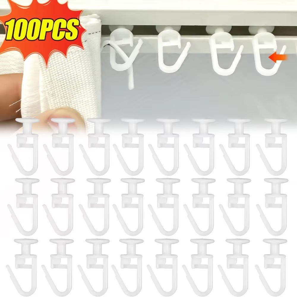 100pcs Replacement Curtain Track Mute Slider White Clip Ring New Hanging Hook Room Shower Curtain