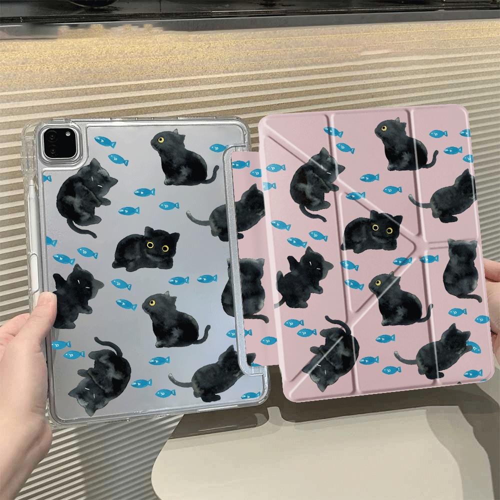 Cute Cartoon Cat Y-Fold Holder Cover Tablet Case For iPad Pro 11th 10th 9th 8th 7th 12.9inch Pro 2025 Mini 6 7 Air 4 5 M3 M2 1 2