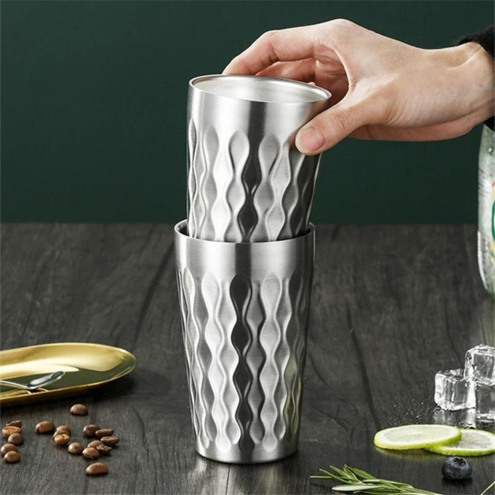 350ml pivní hrnek z nerezové oceli s vlnitým vzorem, kovové kávové hrnky, barové kuchyňské nádobí, cestovní šálek vody