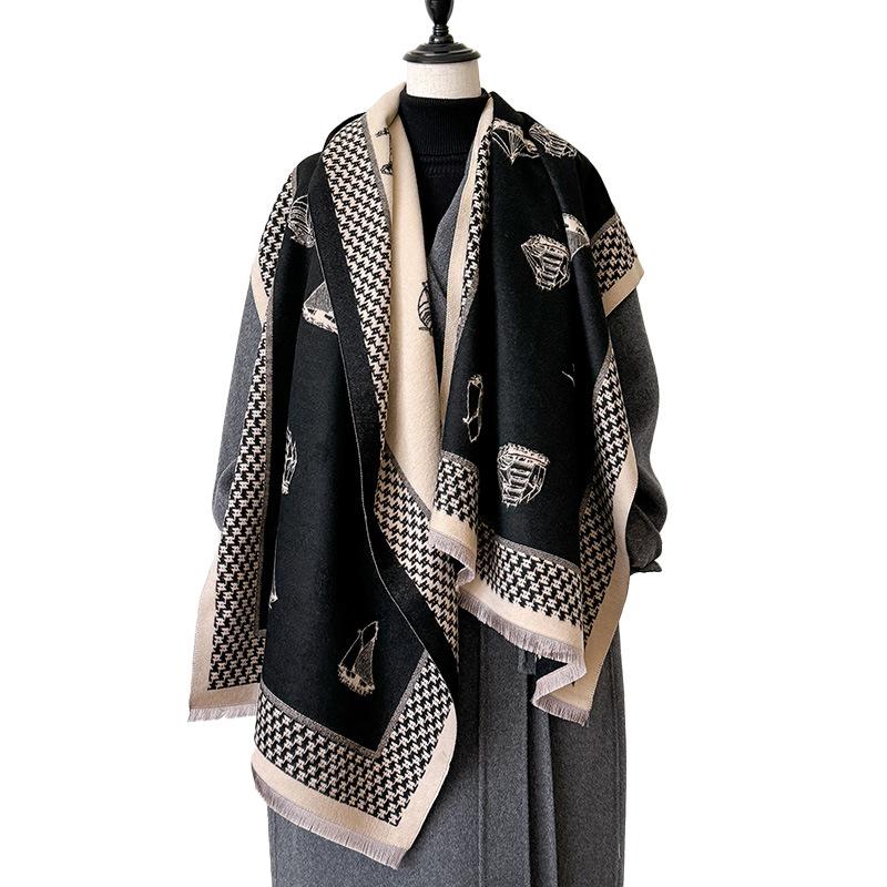 imitation cashmere mesh flower plaid retro texture printing double-sided warm scarf shawl outside