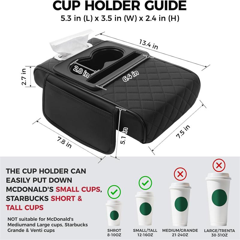 1 Stück Verdicktes Memory-Schaumstoff Auto Armlehnenkissen mit Aufbewahrungstasche & Getränkehalter, Verstellbare Ellbogenstütze für Fahrkomfort