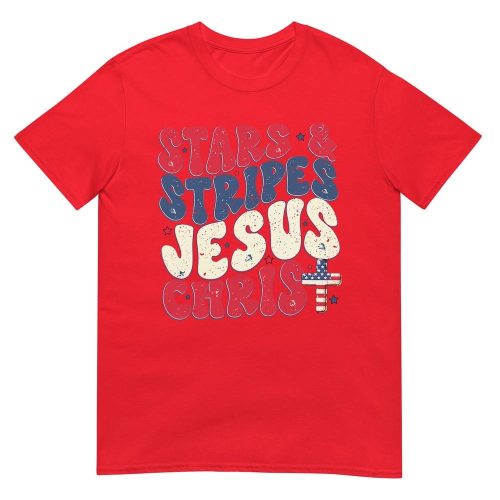 Funny Christian 4th Of July Stars Stripes Jesus Christ Tshirt S