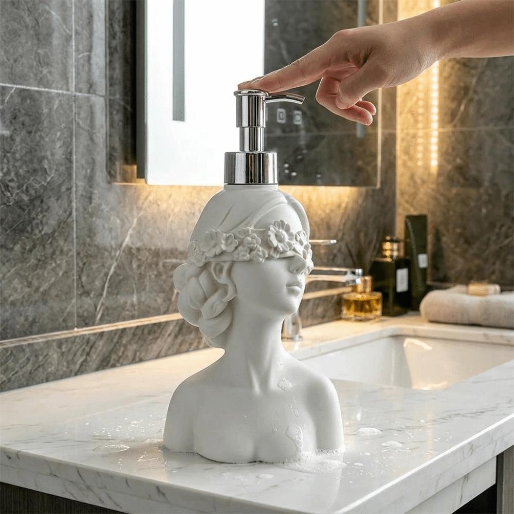Resin Blindfold Girl Lotion Pump Vintage Bath Lotion Container Hand Sanitizer Bottle  Home Decor
