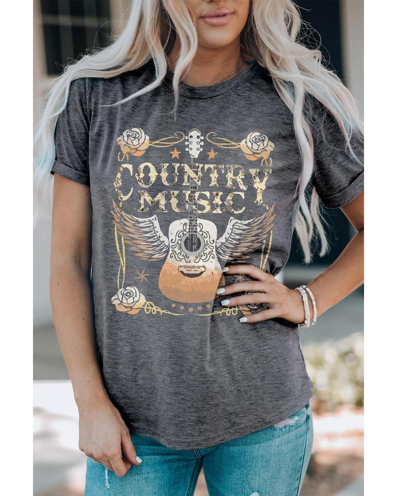 Azura Exchange Kurzärmliges T-Shirt mit Gitarrengrafikdruck