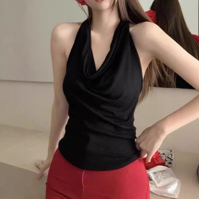 Ins Pure Desire Spice Girl Slim Fit Sexy Swinging Neck Sleeveless T-shirt Female Summer Royal Sister Careful Bottom Top Female Tide