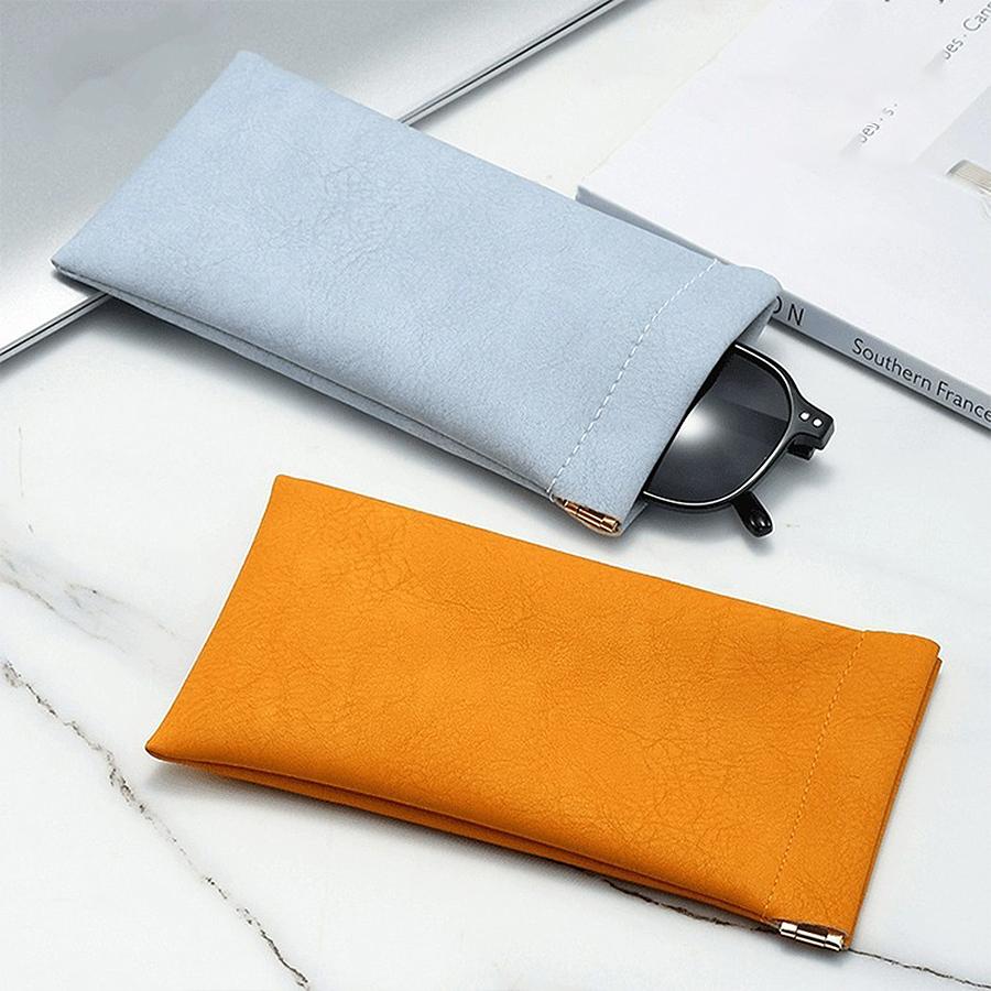 Self-closing Eyeglasses Bag Imitation Sheepskin Leather Glasses Holder Soft Velvet Interior Travel Protective Sunglasses Case