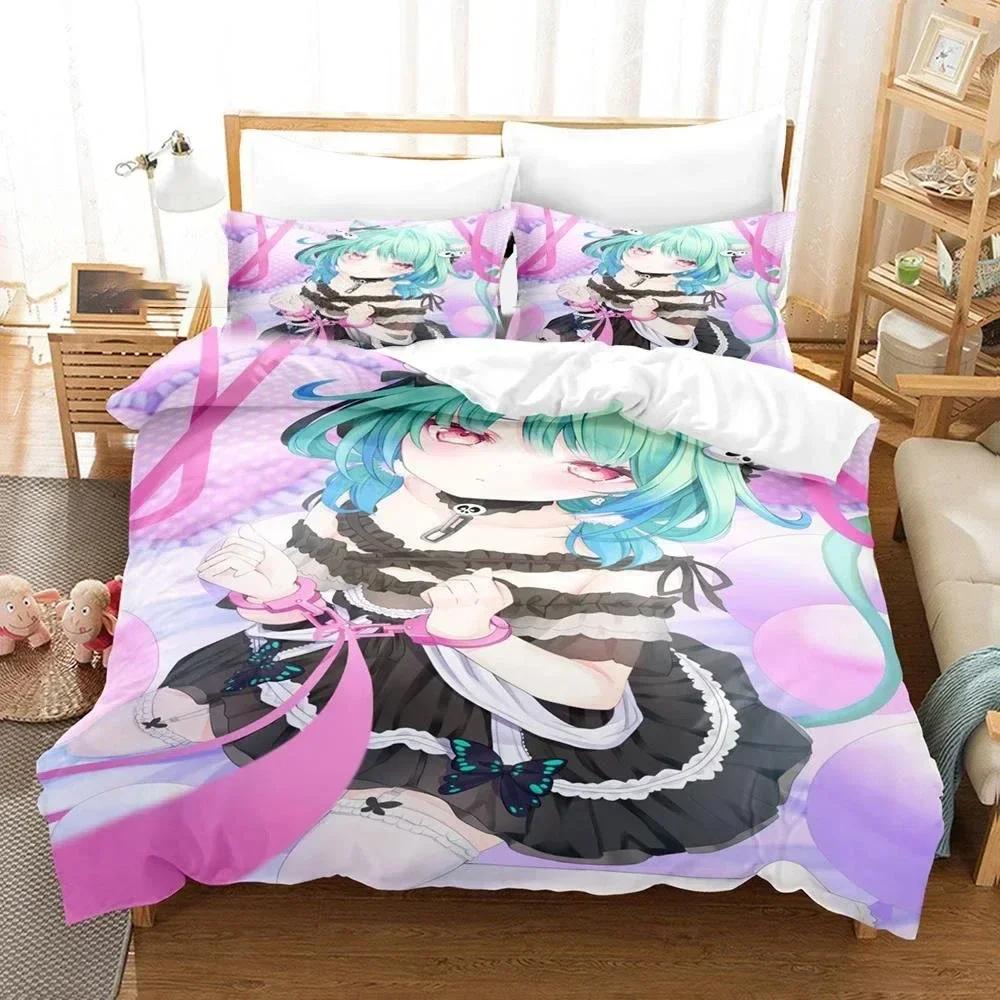 3D Uruha Rushia Anime Hololive Butterfly Girl Printed Bed Set Duvet Cover Pillowcase Bedding Set Linen Sheet Quilt Cover Size