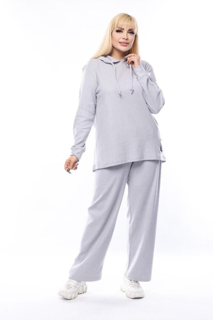 Women's Style Big Size Under-Upper Team Red Wide Pattern Knitted Ribbed Bottom-Top Plus Size Suit