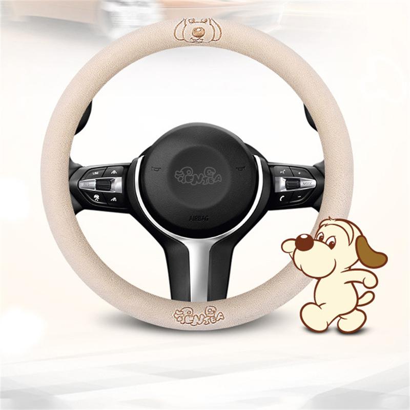 

Плюшевый чехол на руль автомобиля с вышивкой, зимний теплый чехол на руль, удобное украшение автомобиля