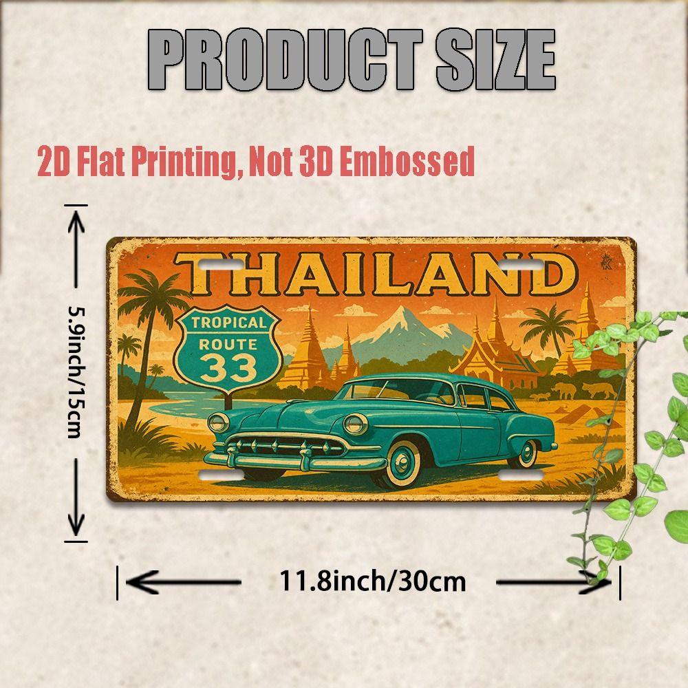 Metal Wall Poster Bangkok License Plate, Tuk Tuk Night City Temples Street Scene, Bar Decor, 20x30cm