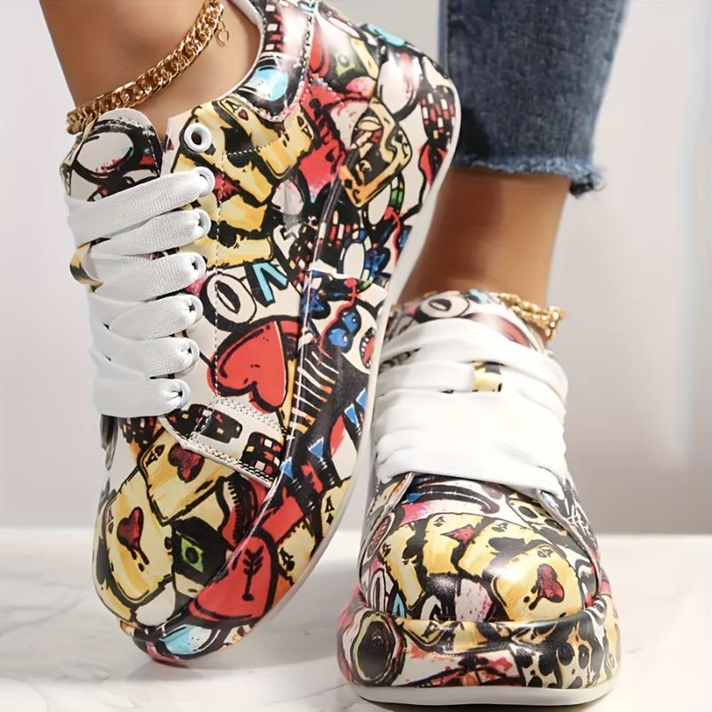 Playful Women's Sneakers - Vibrant Heart & Music Graphic Design, Breathable Synthetic Cover Rubber Sole, All-Season Casual Shoes for Petite Wome