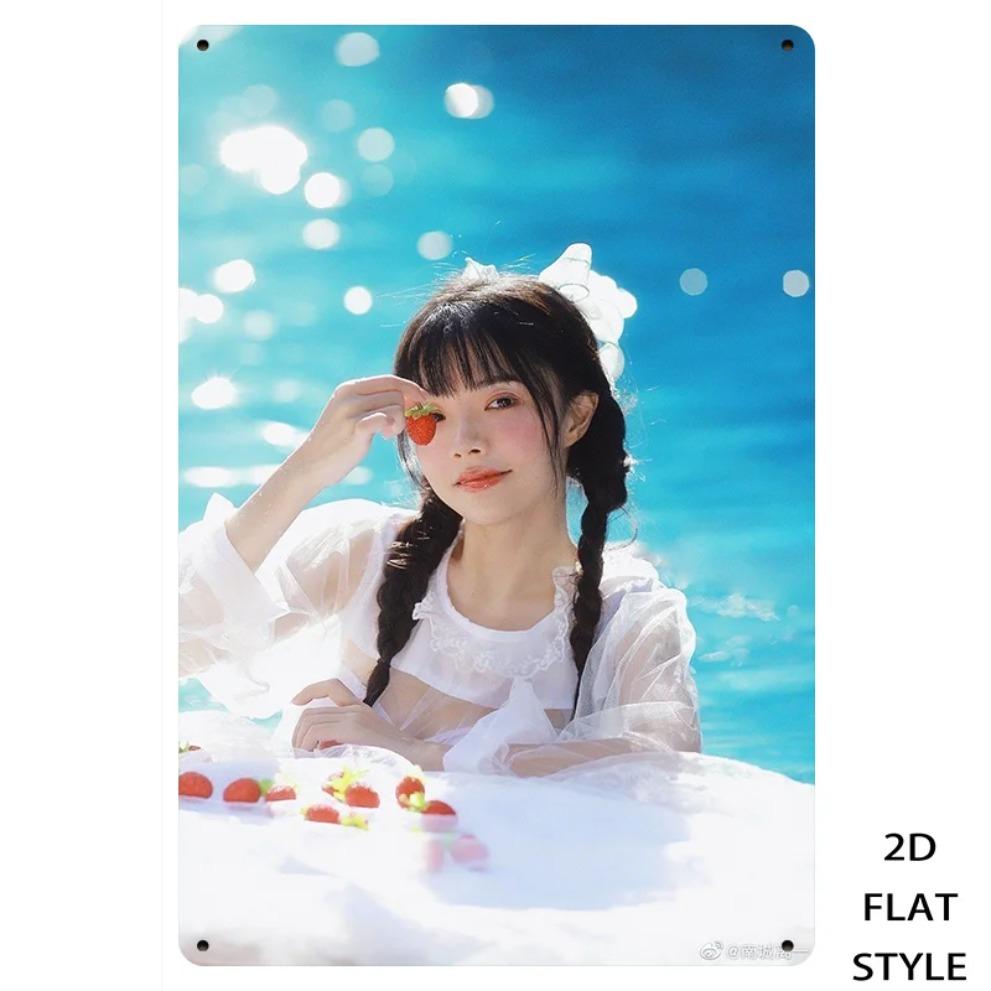 Vintage Strawberry Girl Metal Sign Summer Pool Retro Wall Decor for Home Bedroom
