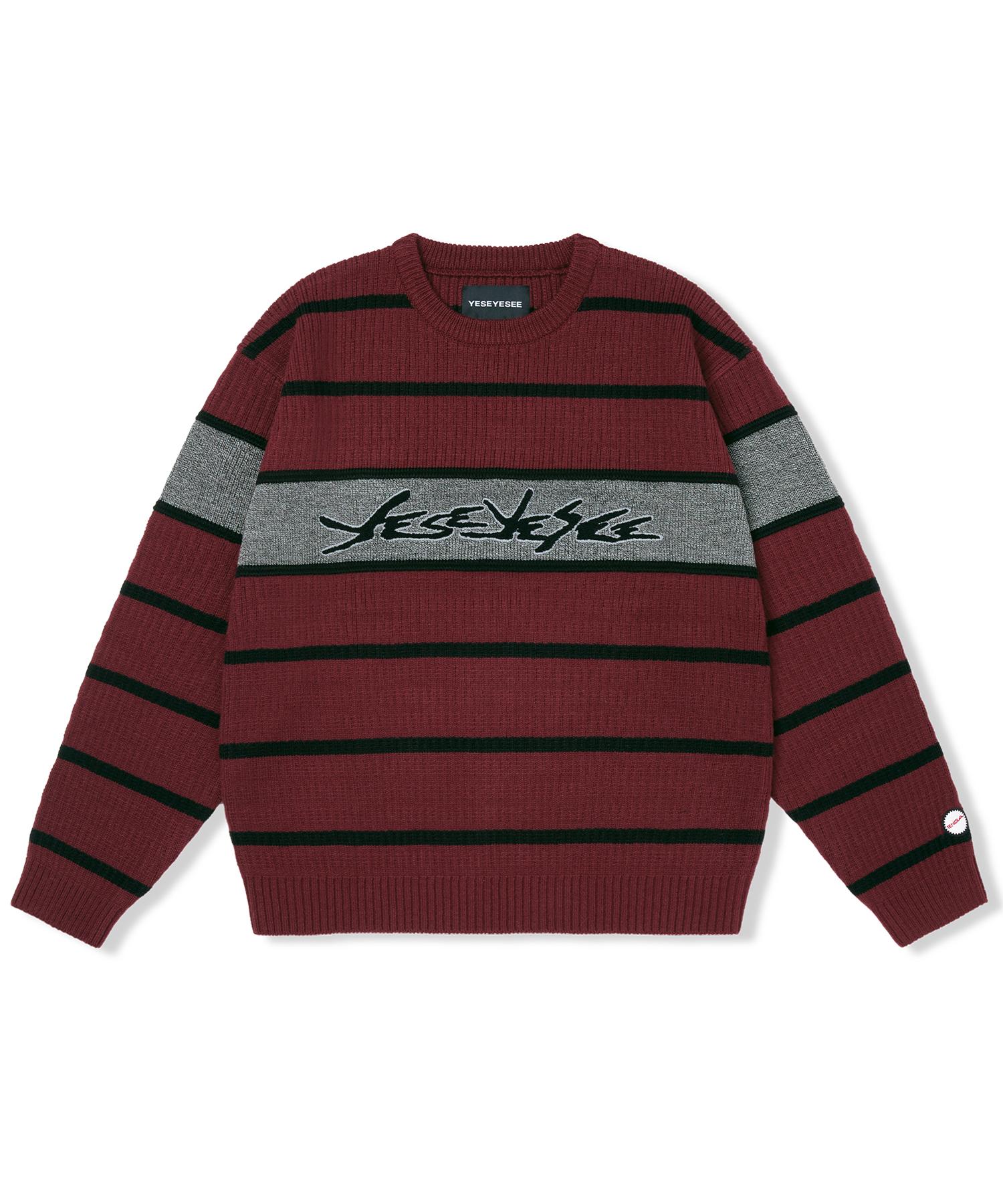 Yes Ic Tenga X Y.E.S Stripe Knit Pullover Burgundy S
