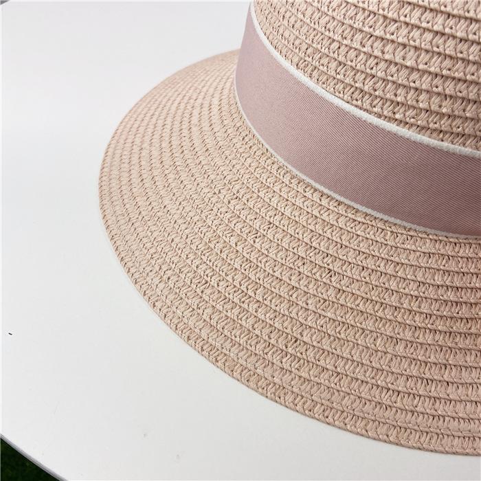 Hat women's spring summer versatile travel ribbon bow streamer big eaves hat sun protection big edge straw hat