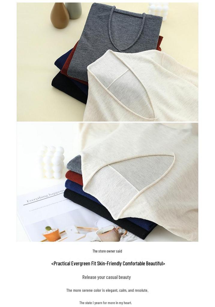 Elegant V-Neck Wool Sweater: Neck-protecting, 16-gauge Fine-spun, Long-sleeve, Versatile Base Layer for Autumn and Winter.