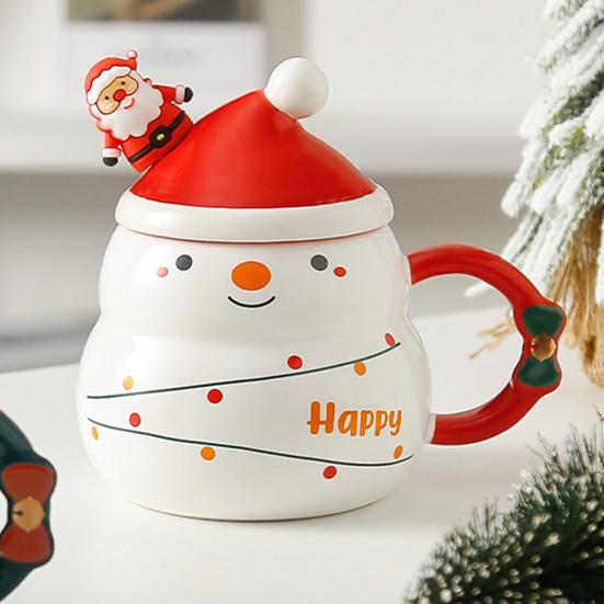 Weihnachts-Keramiktasse mit Deckel und Löffel 480ml Großes Fassungsvermögen Kaffee-Tee-Tasse