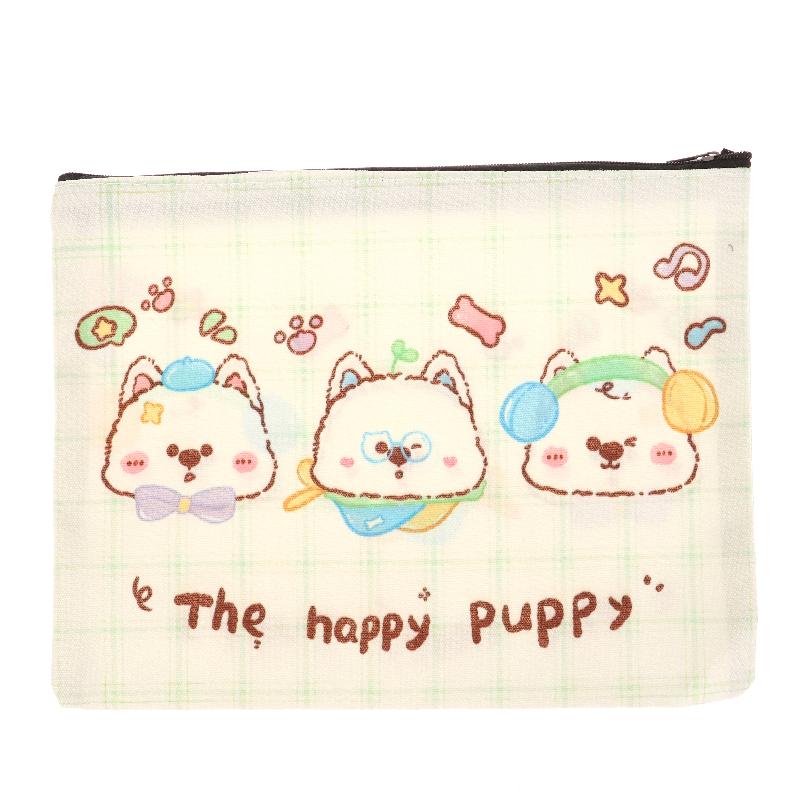 Happy Puppy Cosmetic Bag Lovely Cartoon Little Dog Makeup Storage Bag Travel Toiletry Bag Large Capacity Canvas Storage Pouch