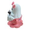 1/2Pcs Halloween Reading Ghost Figurine Pink Teacup Ghost Statue Resin Sculpture Home Office Holiday Party Desktop Decoration Ornament