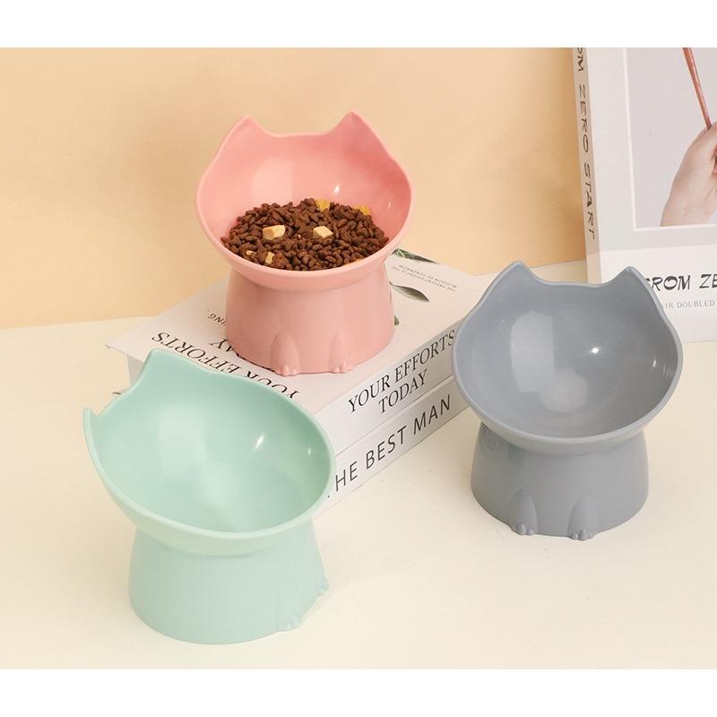 1pc Whisker Ware Elevated Cat Bowl Anti-Tip Plastic Raised Pet Feeding Dish with Tilted Edge Neck Protection Kitty Food
